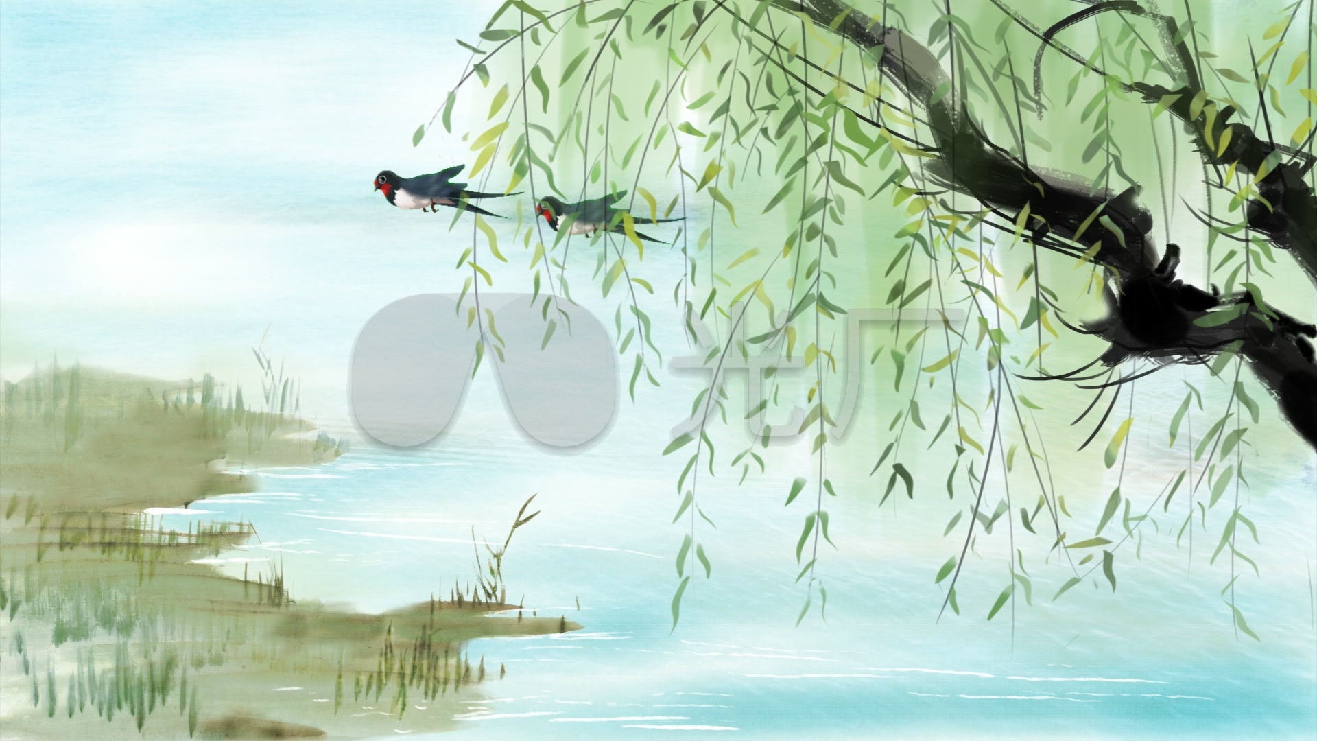 春分春天燕子河水柳树_1920x1080_高清视频素材下载(编号:3495383)