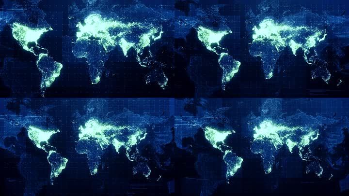 世界地图卫星夜晚城市灯光分布图