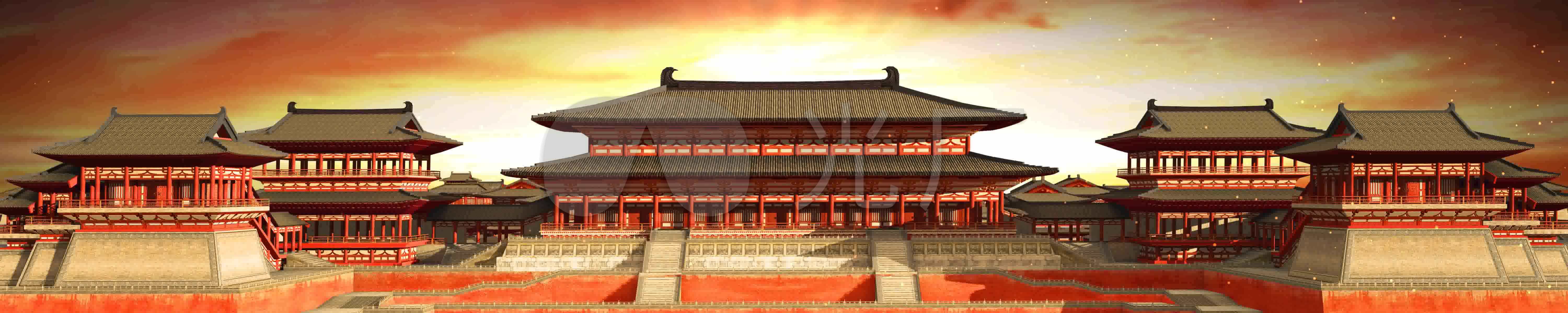 唐朝唐代建筑大门古建筑穿梭恢宏宫殿_6000x1200_高清视频素材下载