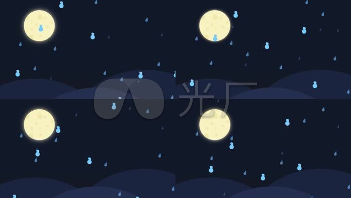月夜下雨卡通动画视频素材