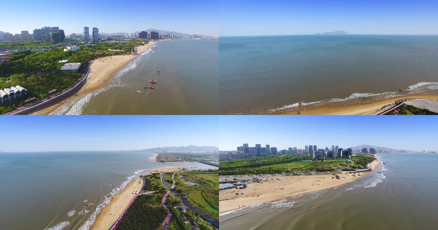 4k航拍青岛黄岛西海岸新区胶南城市阳台景区青岛欢乐海湾市民文化广场