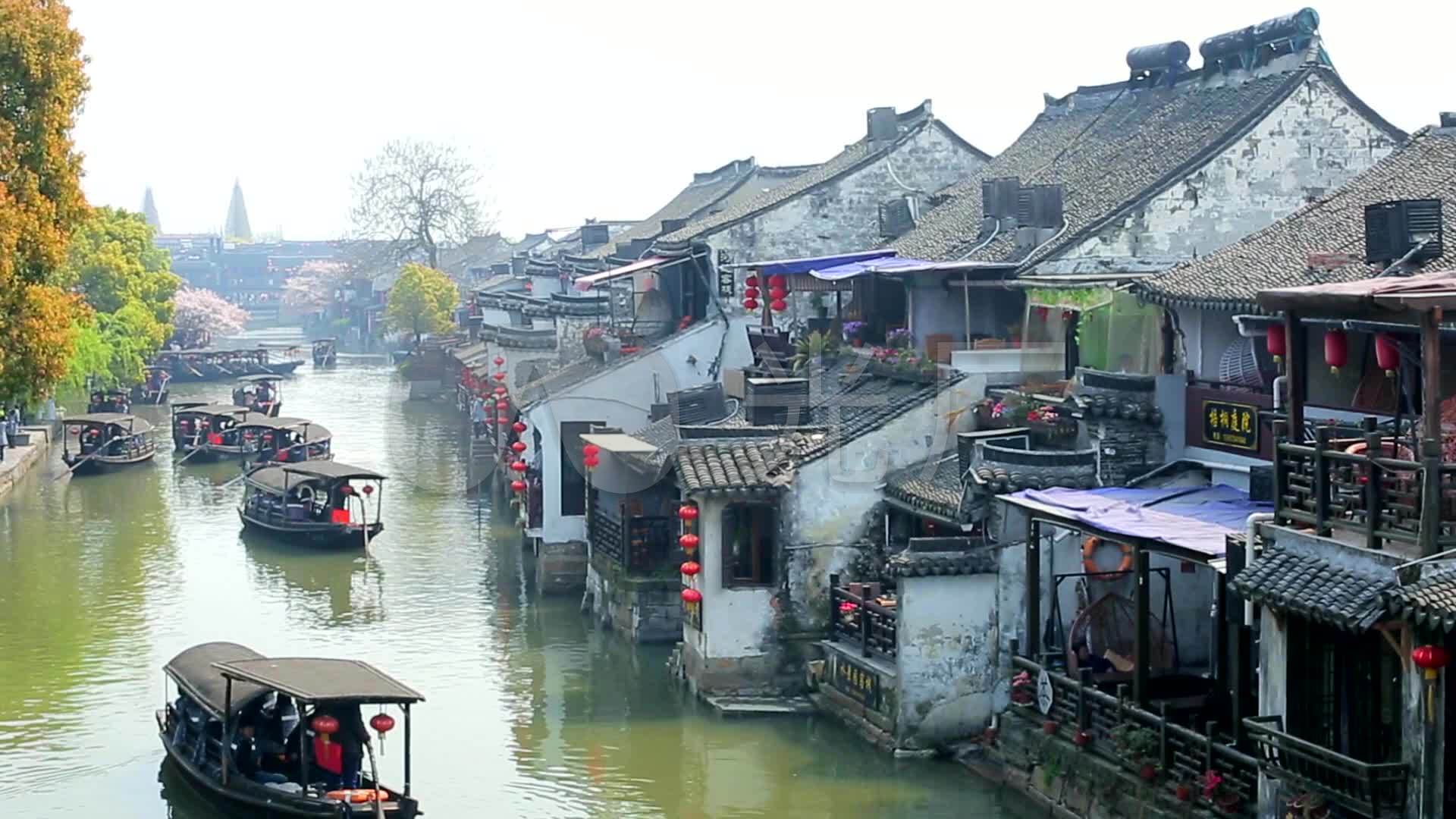 江南水乡西塘古镇摇橹划船_1920x1080_高清视频素材