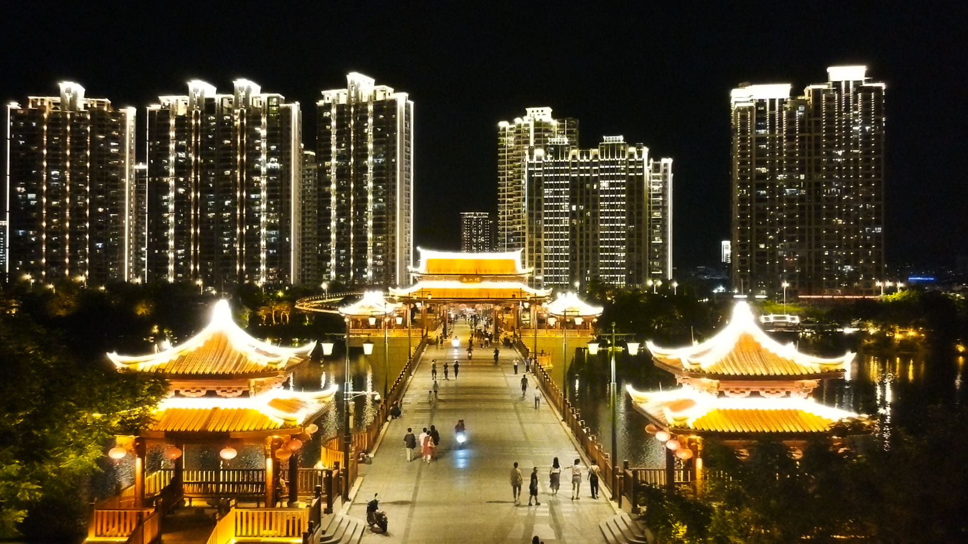 漳州 航拍 城市夜景 古建筑 八卦楼 南山桥 塔 地标建筑