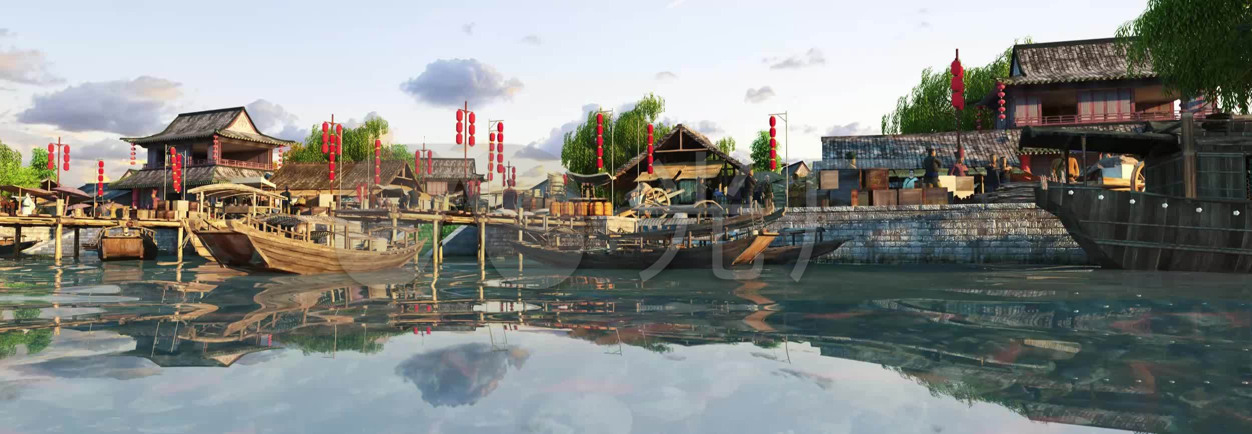 古代船队货运码头_2500x868_高清视频素材下载(编号:)