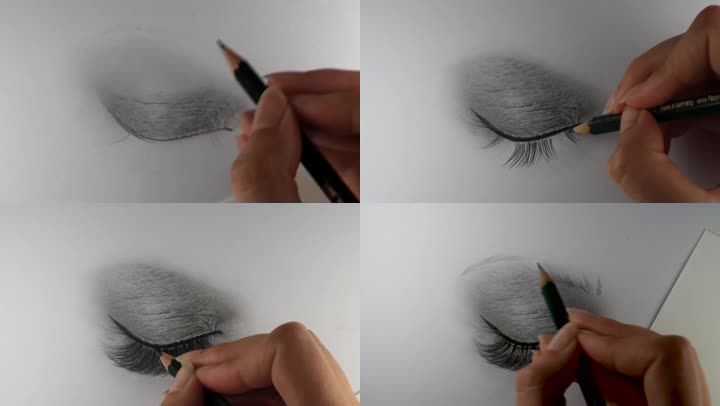 4k高清素描闭眼睫毛特写