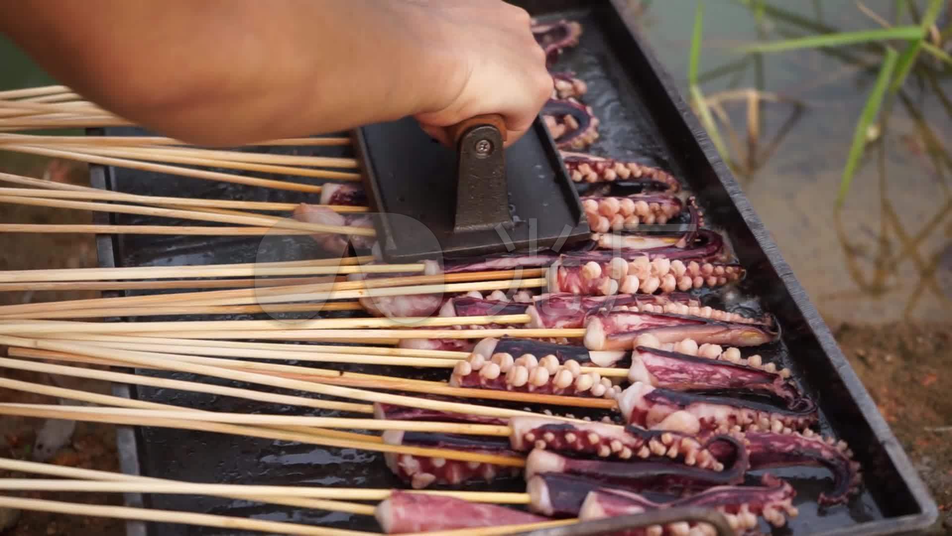 铁板烧章鱼腿小吃户外美食
