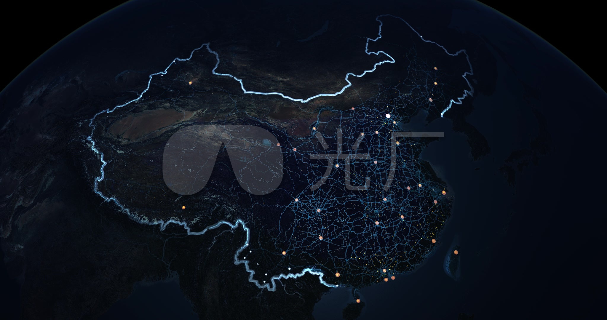 2k光感地图地图轮廓中国地图夜景城市_2048x1080_高清