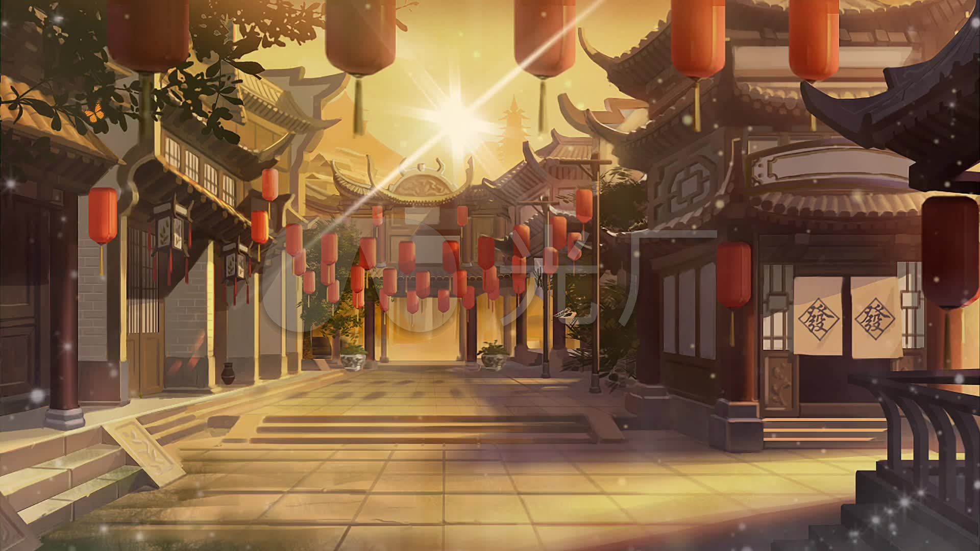 视频素材 舞台背景 中国风背景 古风街道场景  来自视频原始文件或