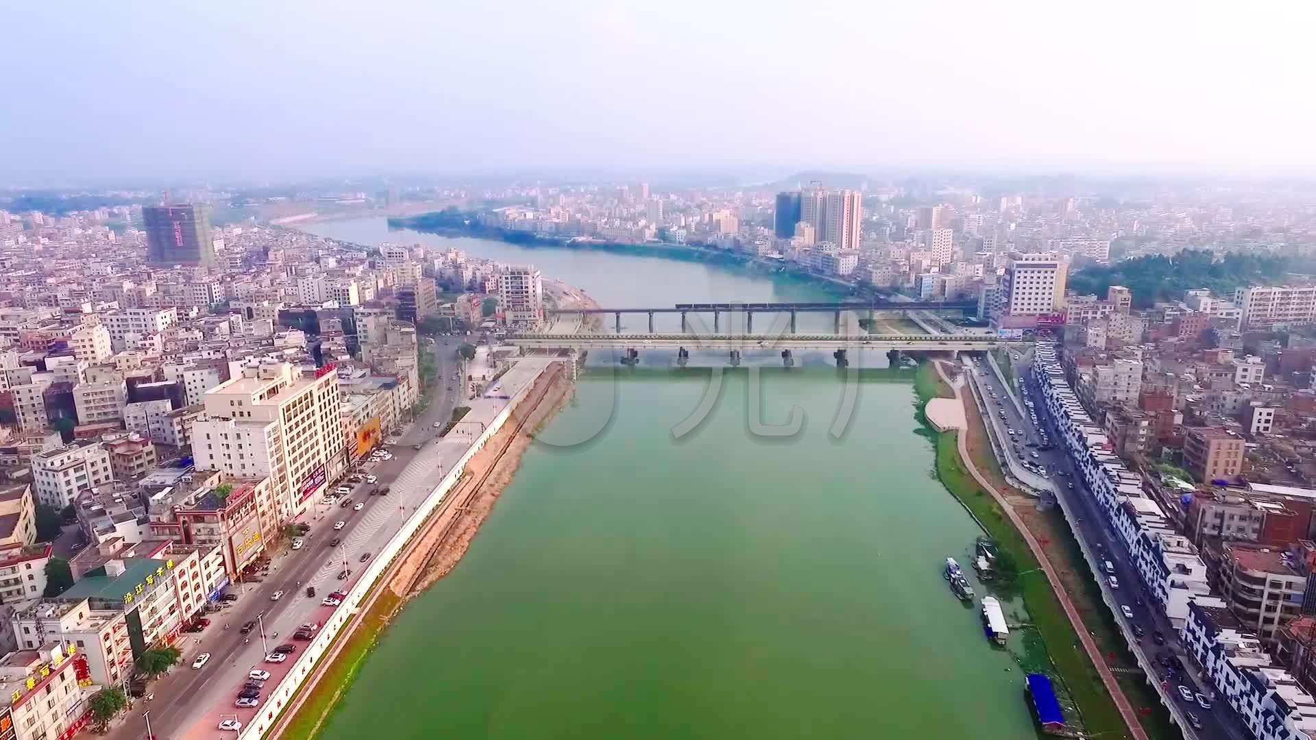 航拍广东化州市城市风光汩罗江鉴江