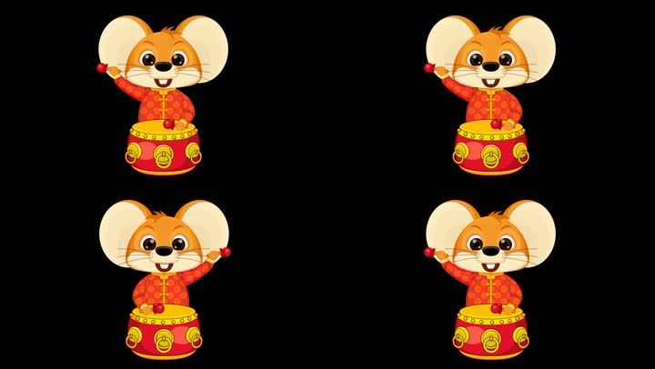 2020 鼠年 鼠年吉祥 老鼠敲鼓 迎新春 新年开心 红色喜气 卡通老鼠