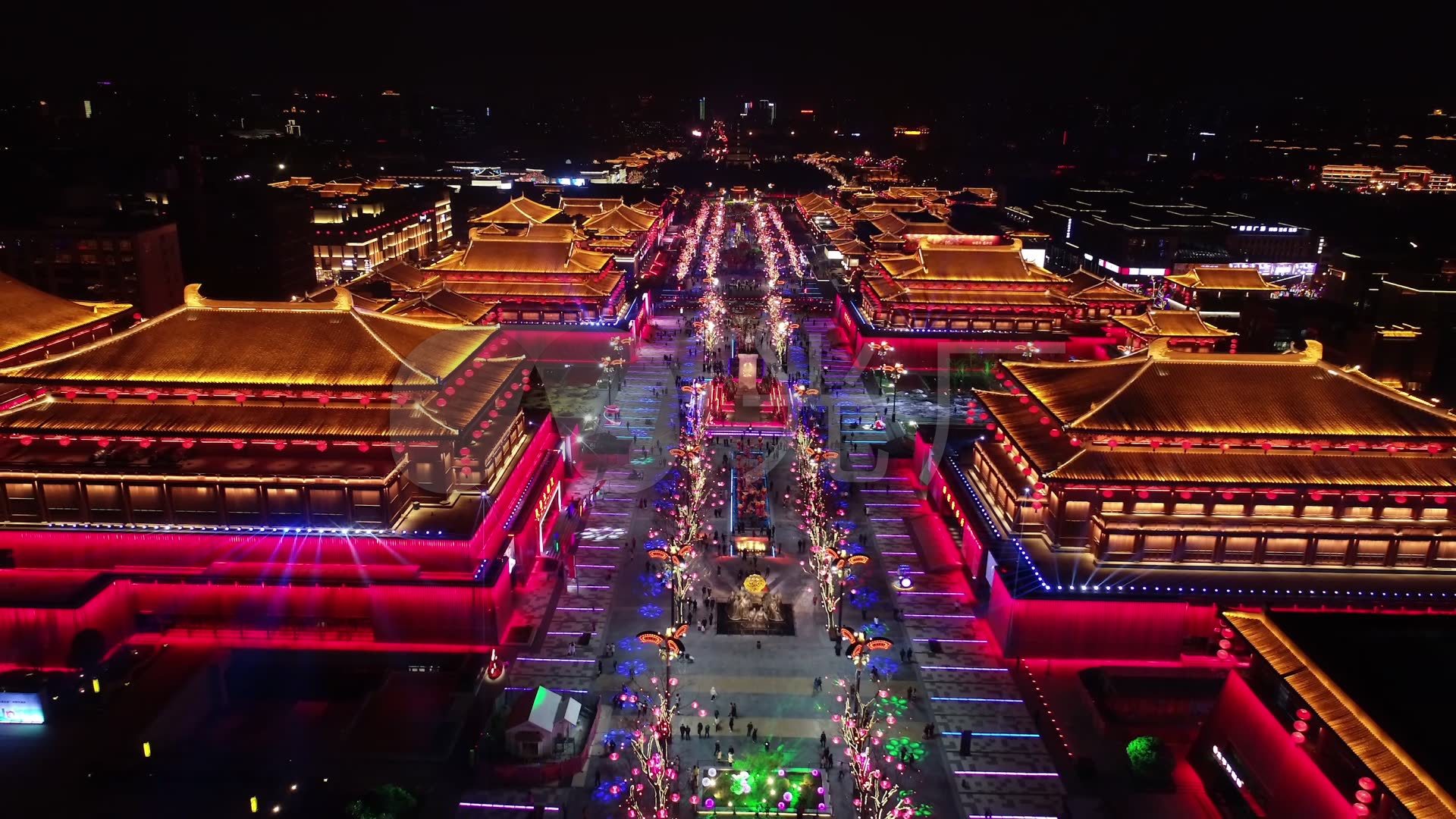 大唐不夜城夜景航拍素材_1920x1080_高清视频素材下载