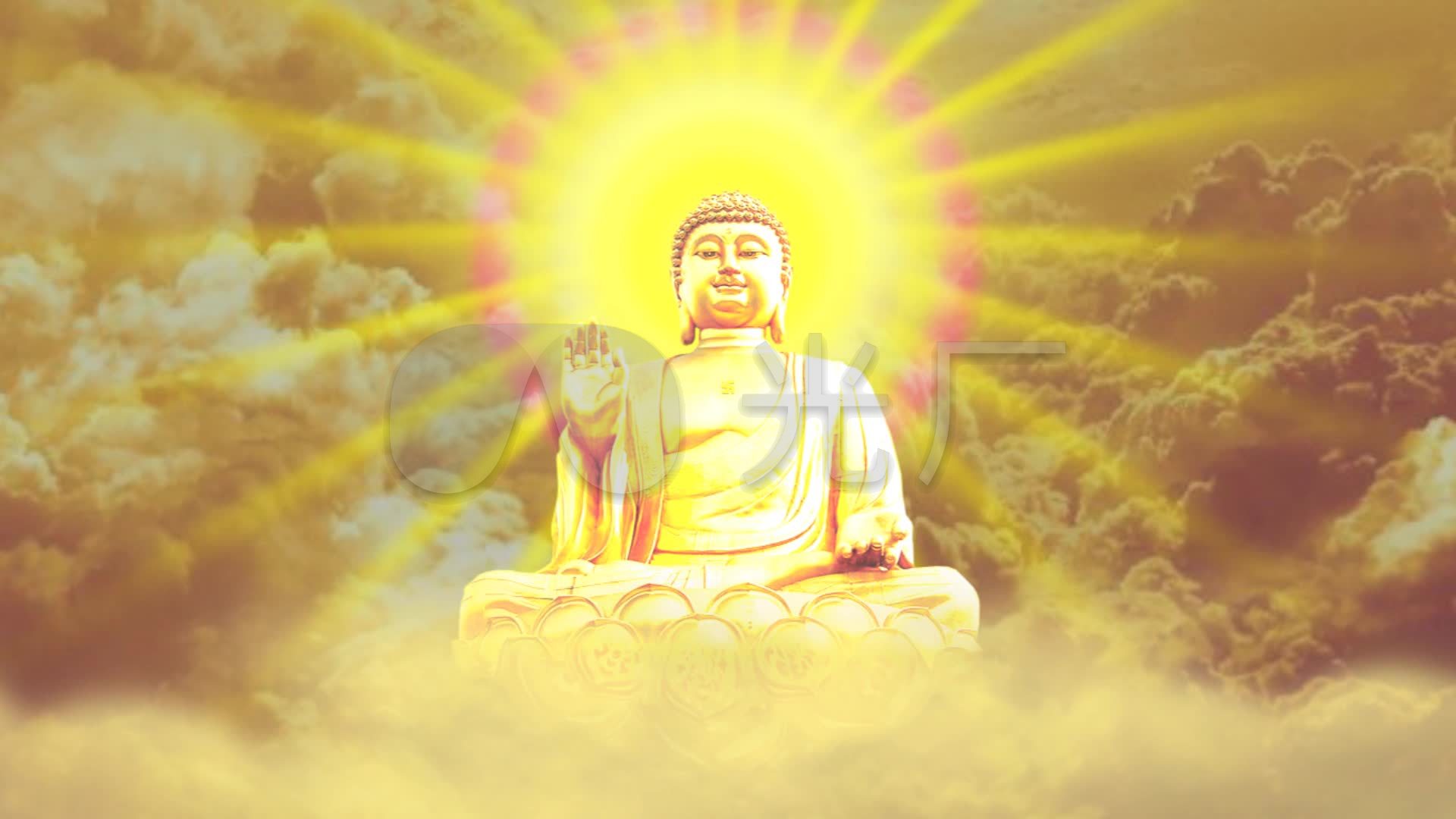 如来金身坐像-金光佛光祥云背景_1920x1080_高清视频素材下载(编号