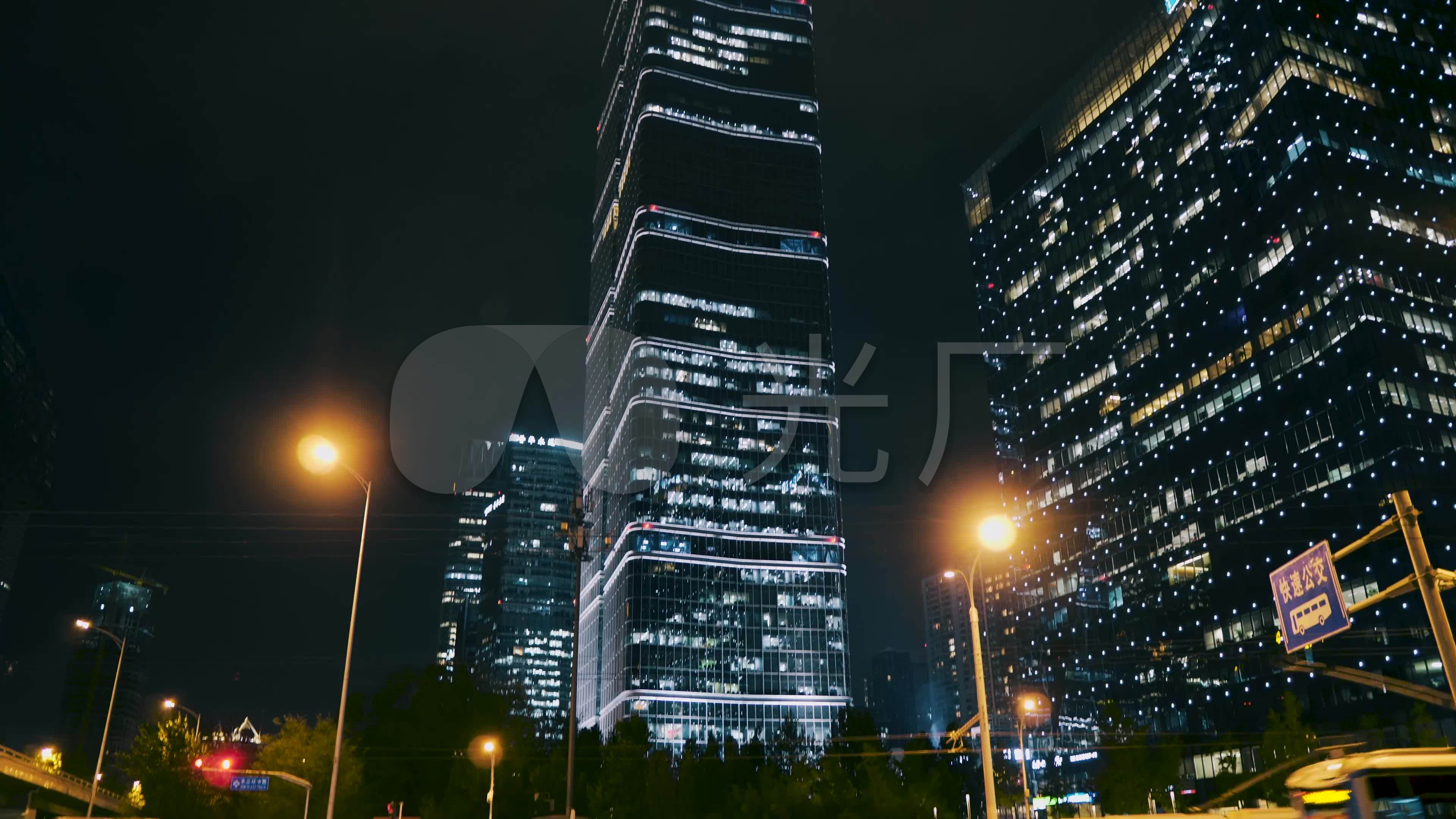 北京高楼夜景虚化光斑4k