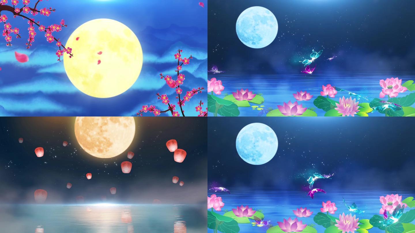 花海月圆歌曲月亮梅花唯美中国风舞台演出年会演唱会背景led配乐
