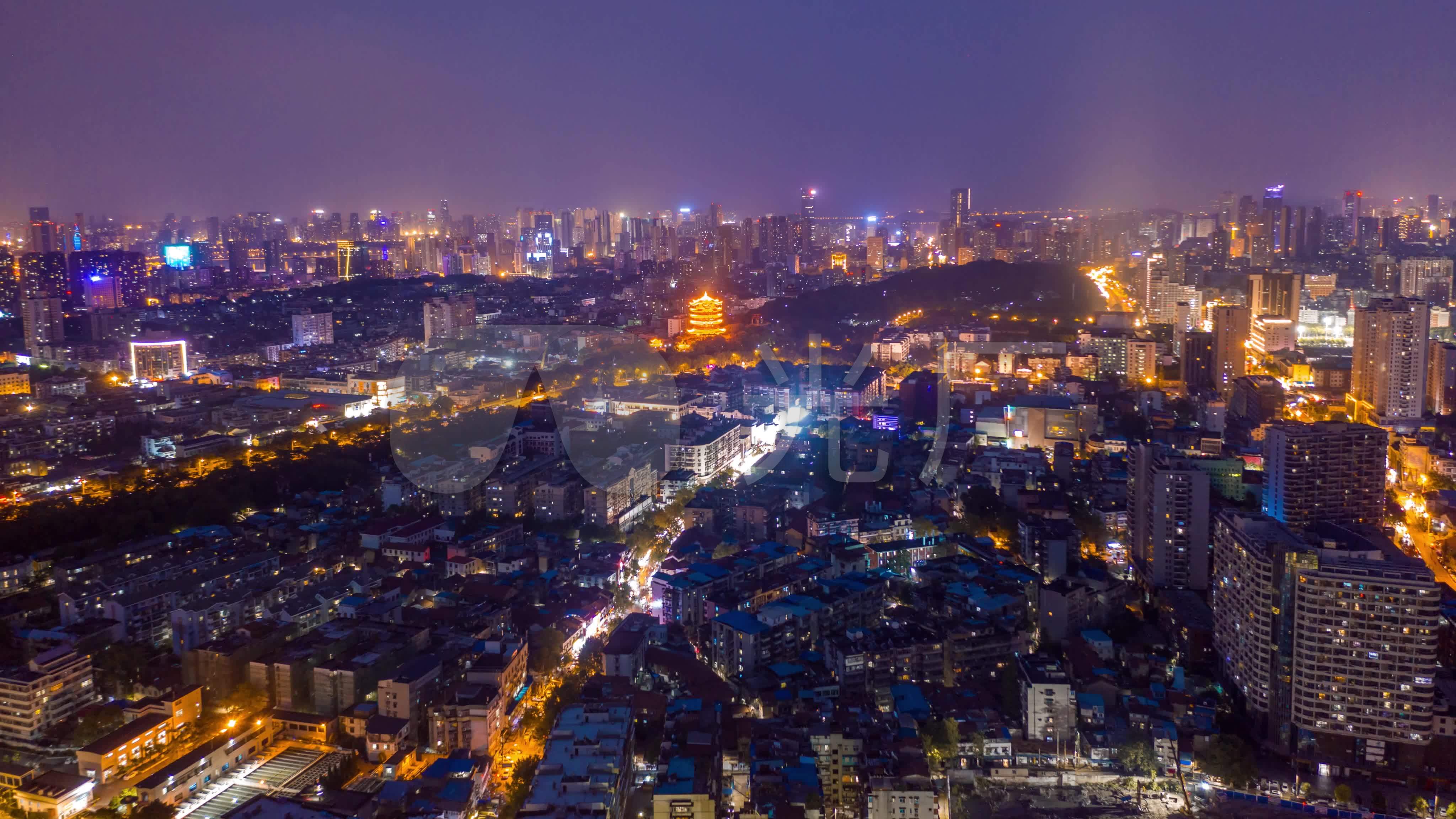 4k湖北武汉武昌黄鹤楼夜景航拍