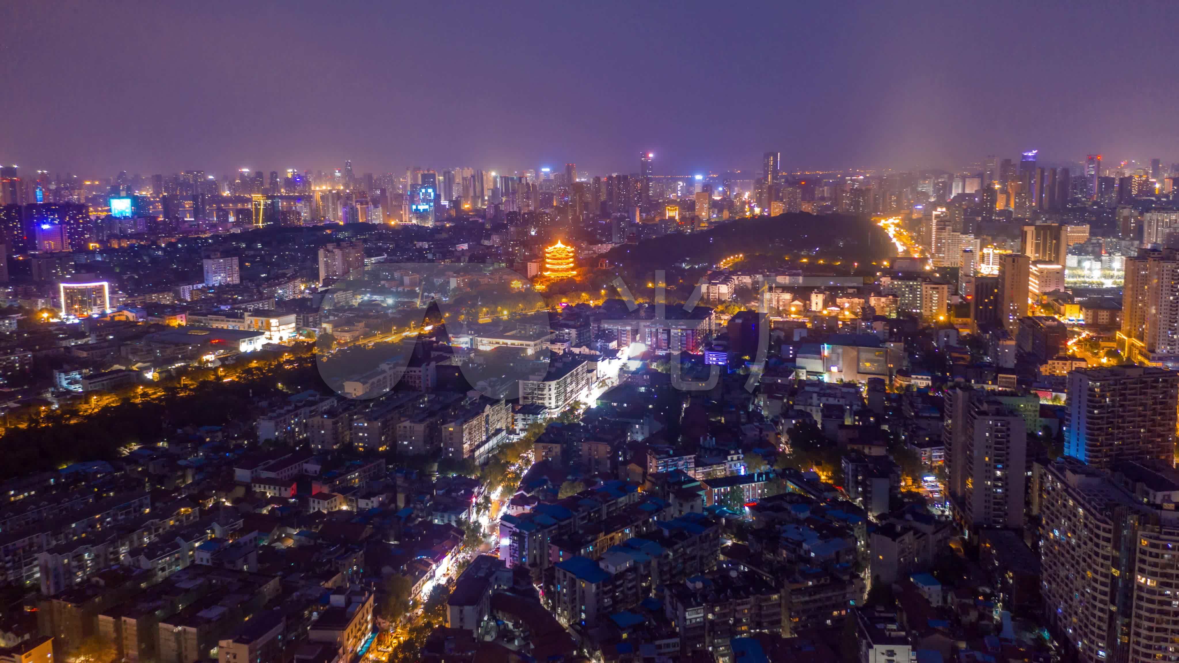 4k湖北武汉武昌黄鹤楼夜景航拍