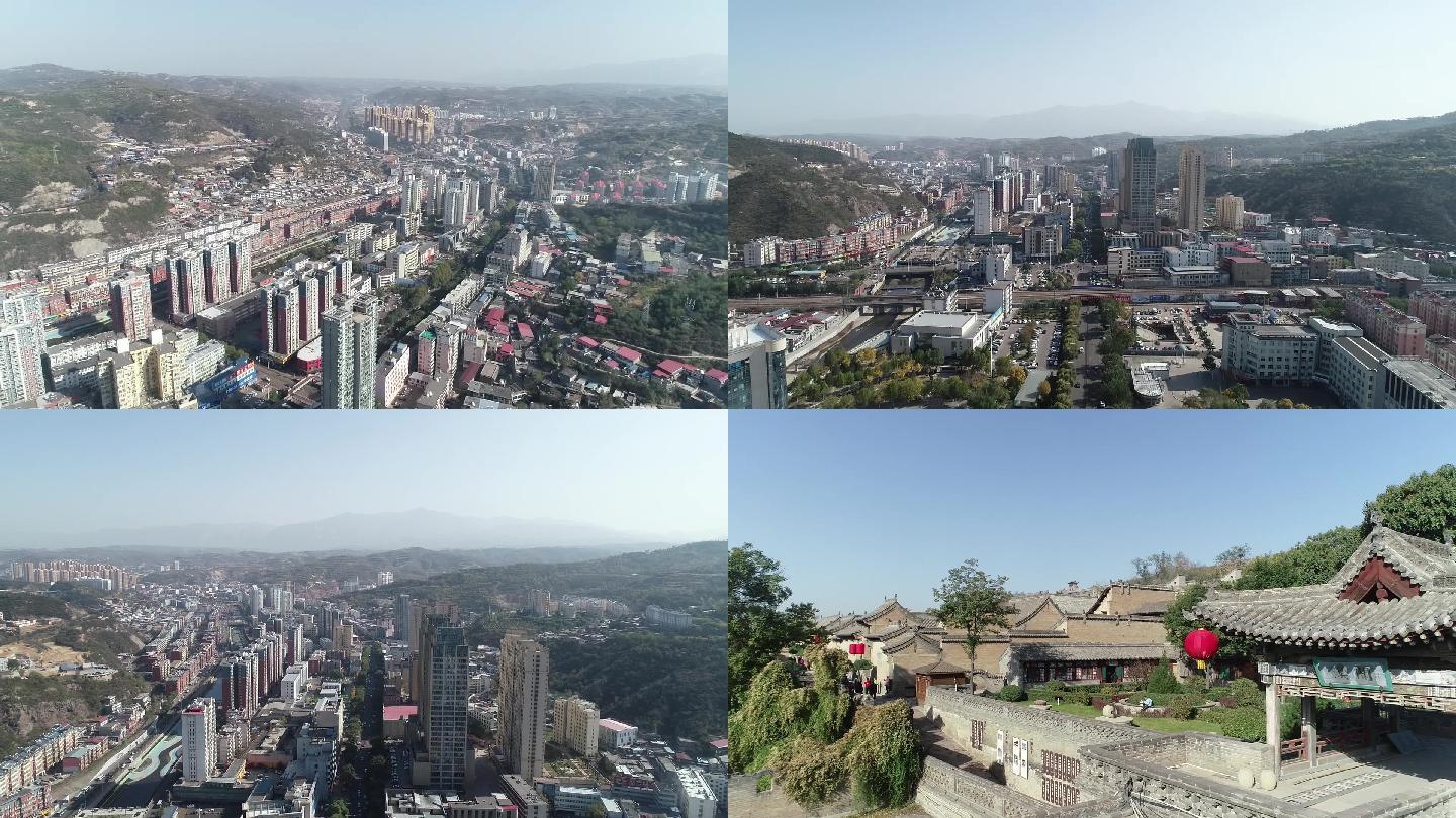 山西晋中灵石县城全景航拍
