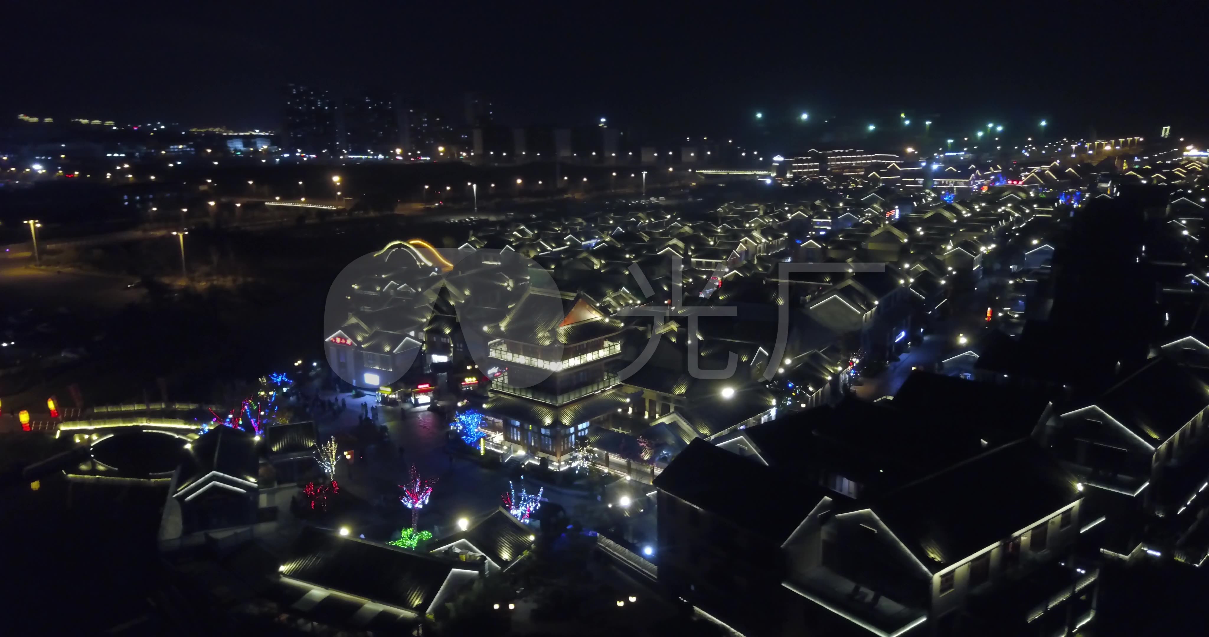 山东日照万平口东夷小镇4k夜景航拍