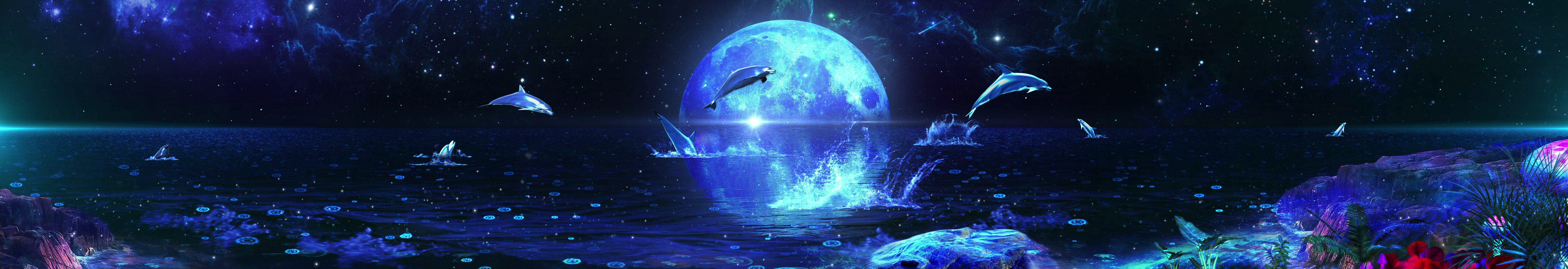 月下唯美浪漫梦幻粒子星空