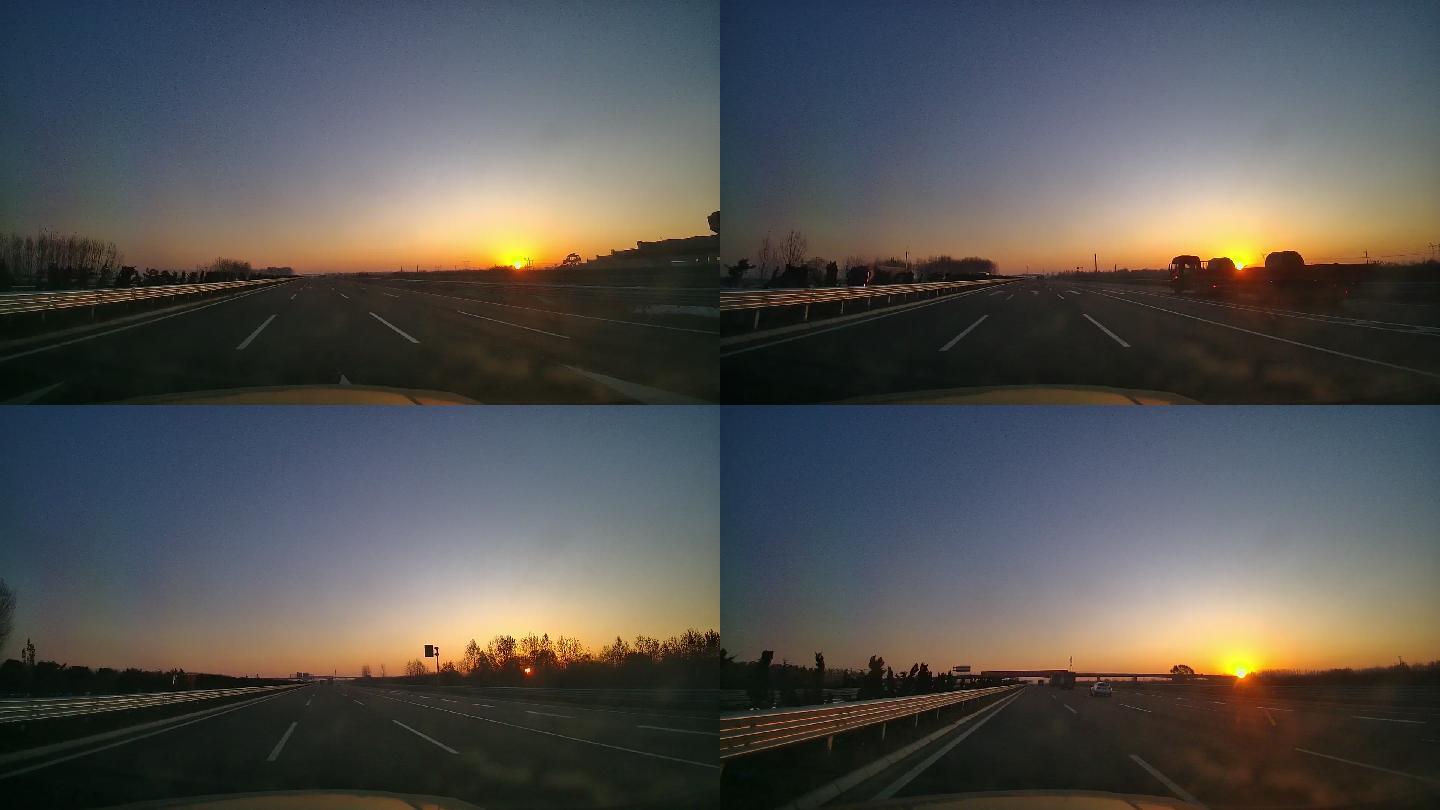 高速车内拍摄道路清晨日出傍晚车内视角
