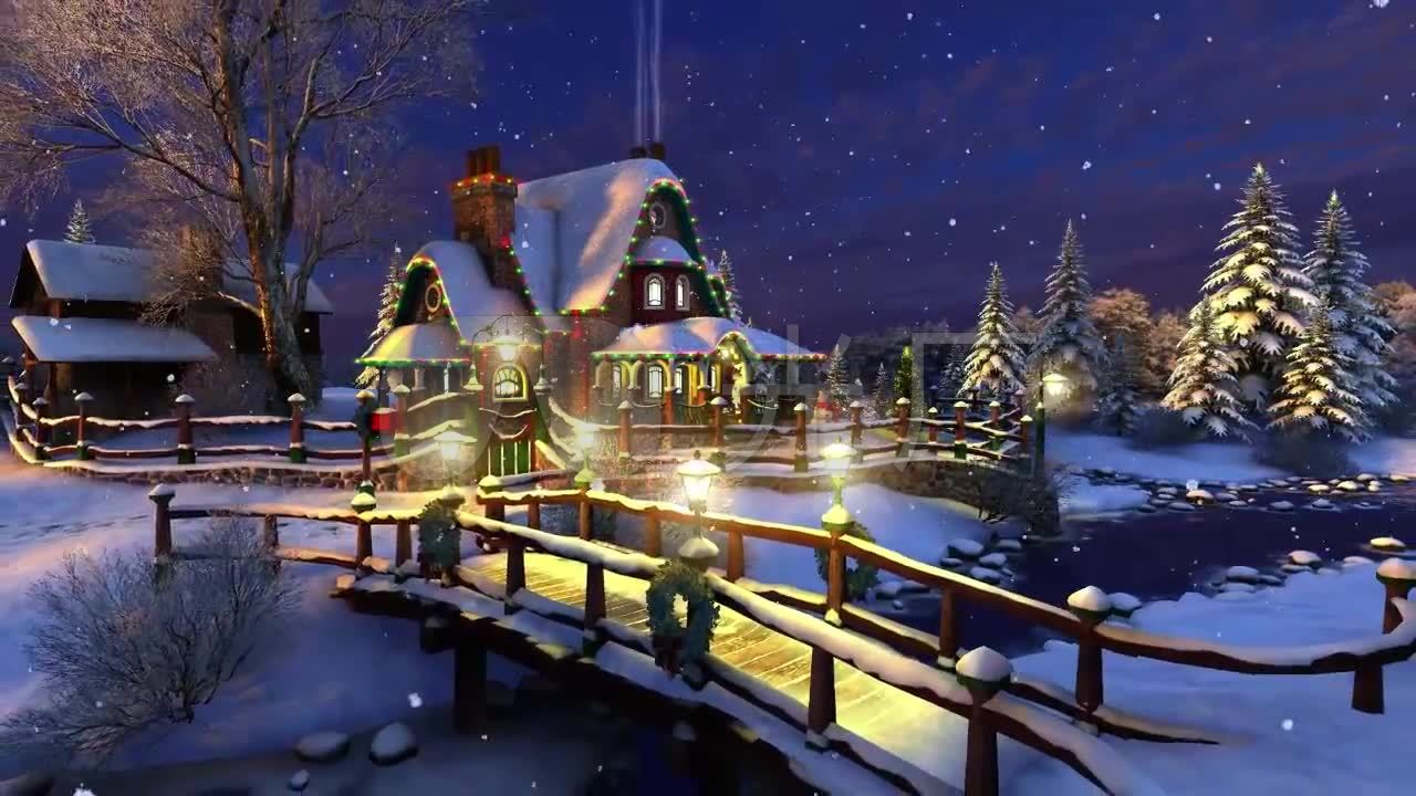 圣诞节雪景雪地小屋童话世界_1280x720_高清视频素材