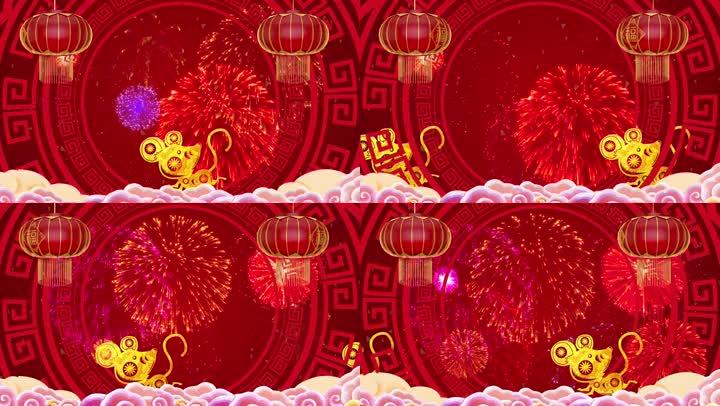 红色新年祝福烟花背景