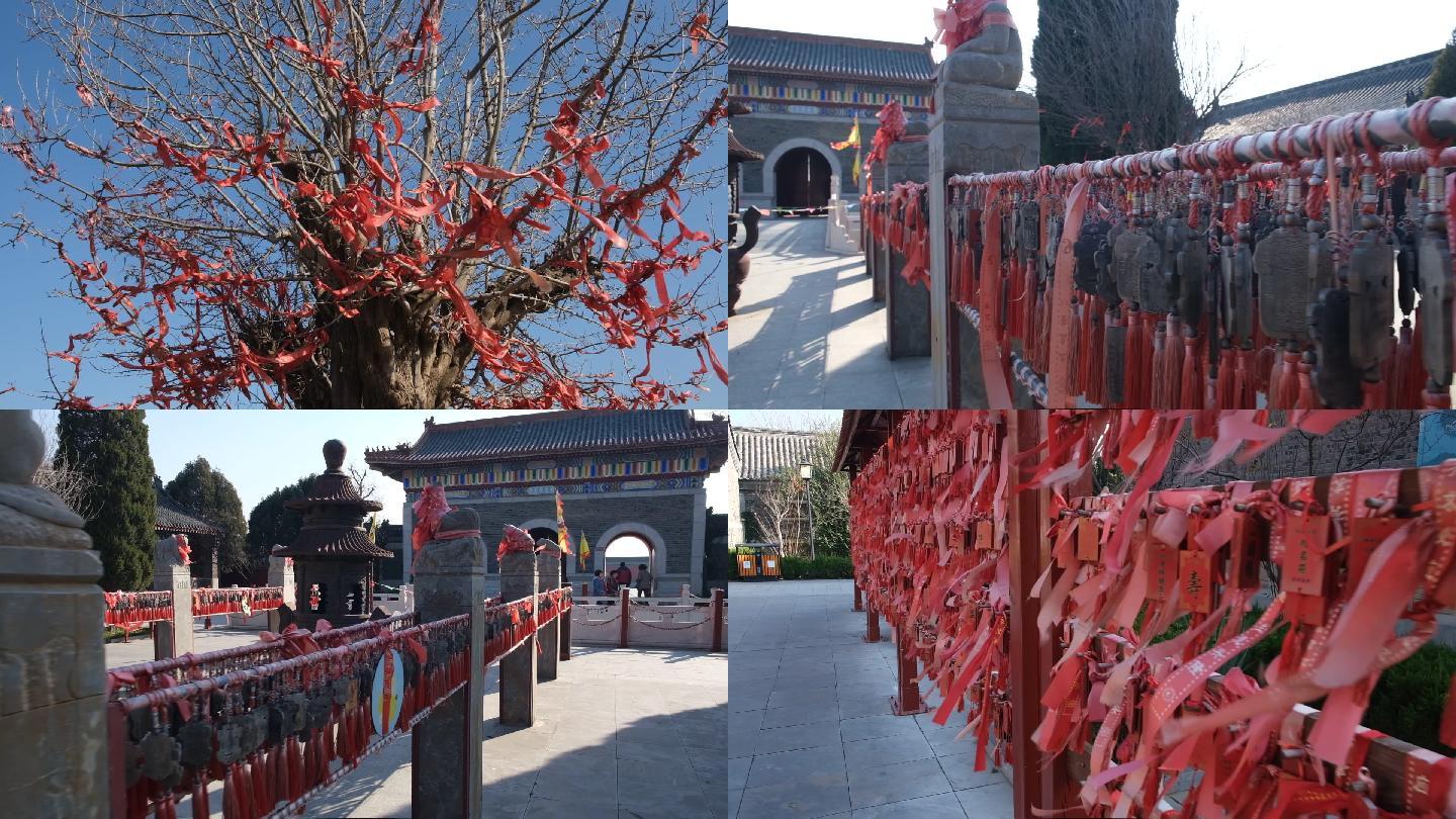 道观寺庙祈福平安符红丝带古建筑