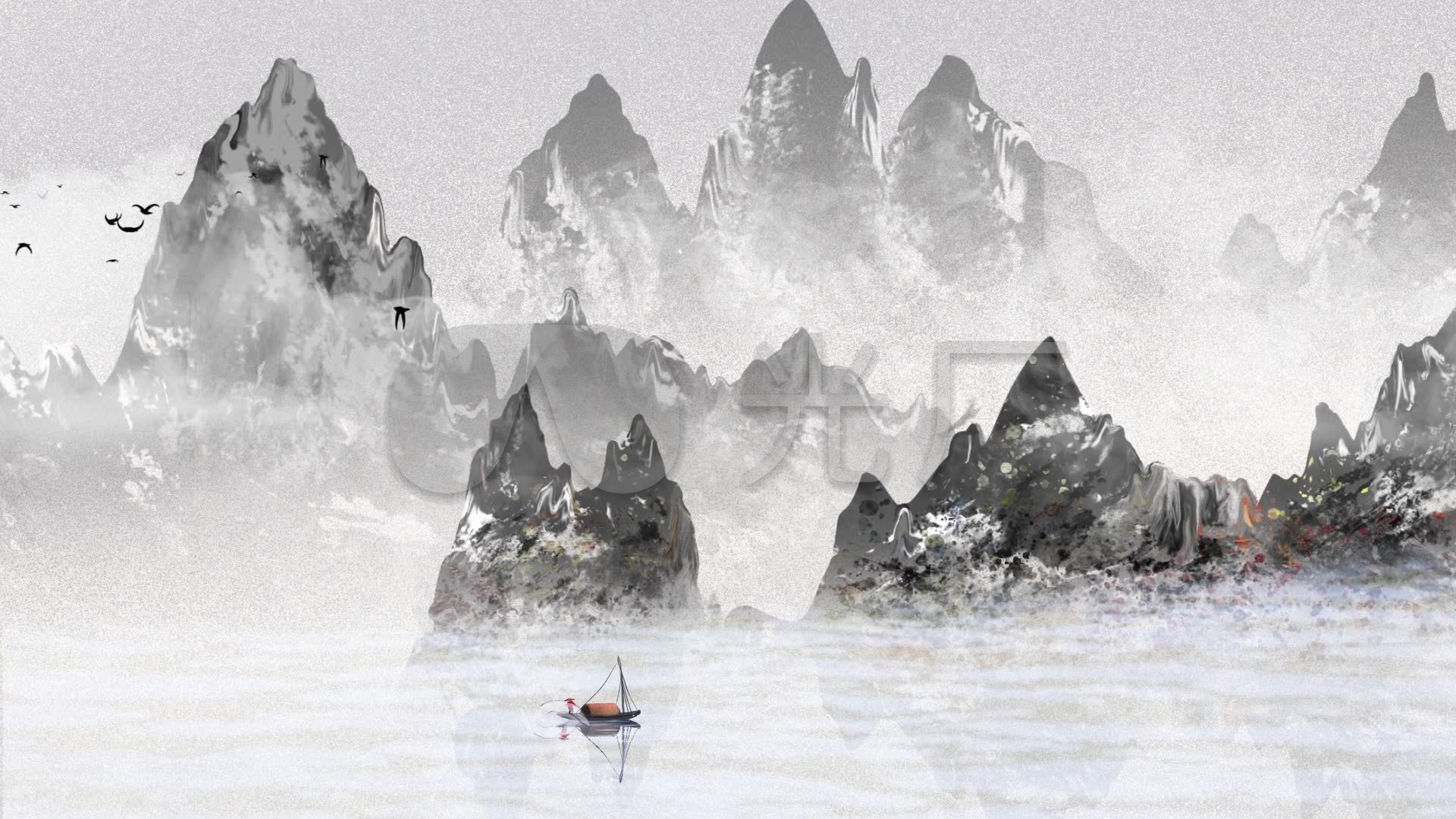 水墨山水画背景10_1920x1080_高清视频素材下载(编号