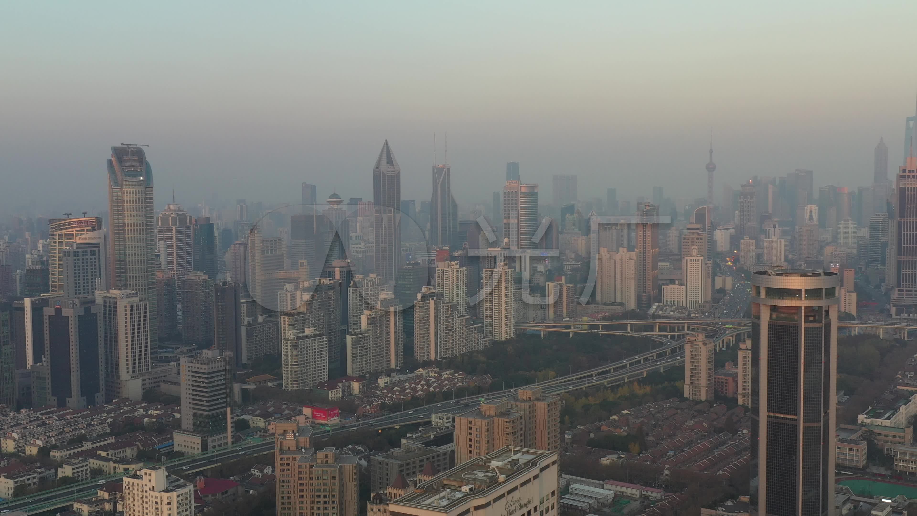 4k原素材-航拍高楼大厦及上海城市全景