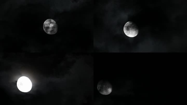 夜黑风高月亮在云层乌云中若隐若现恐怖氛围