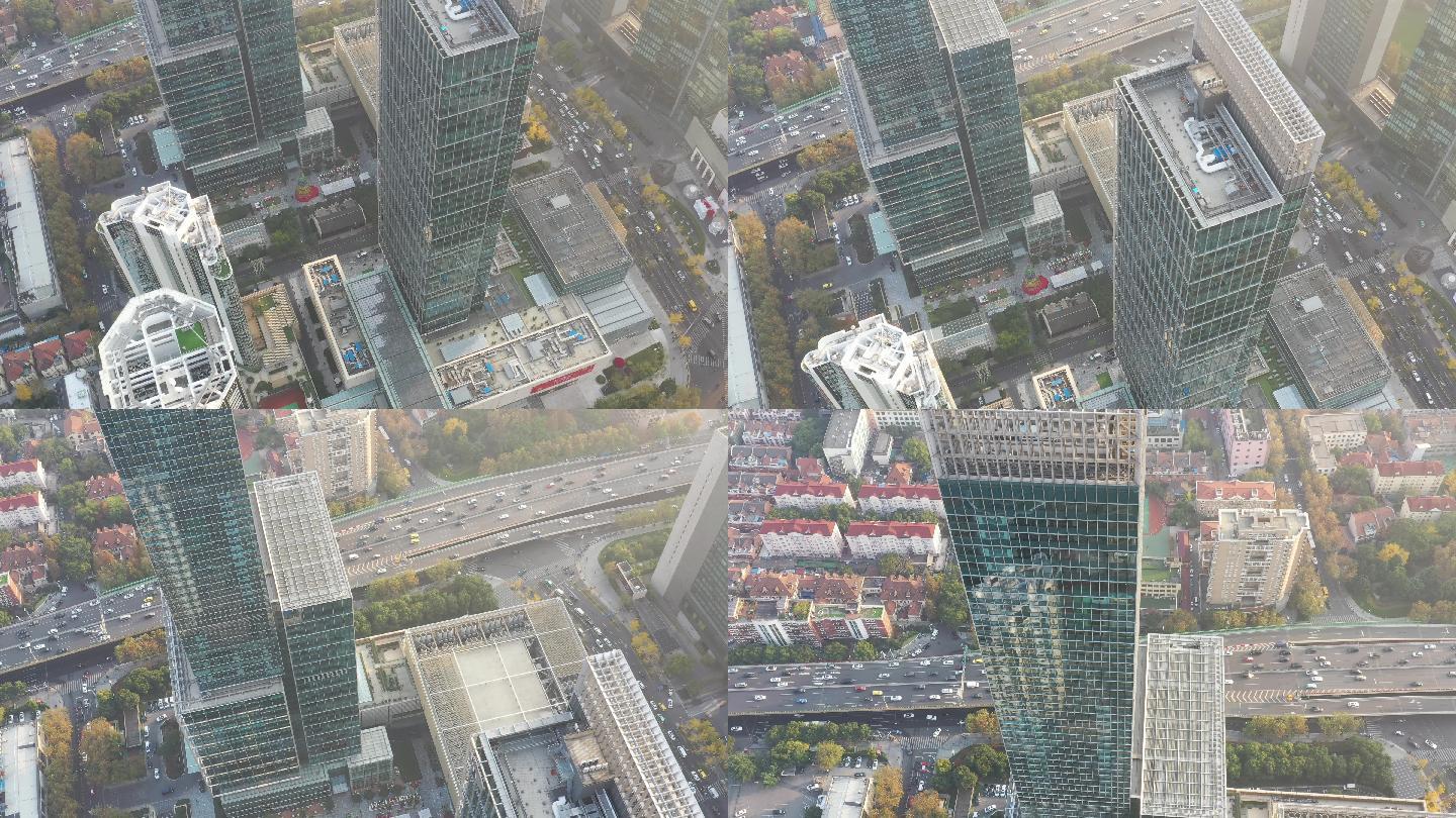 航拍的上海的静安区城市旅游地标建筑景观——上海南京西路商贸区