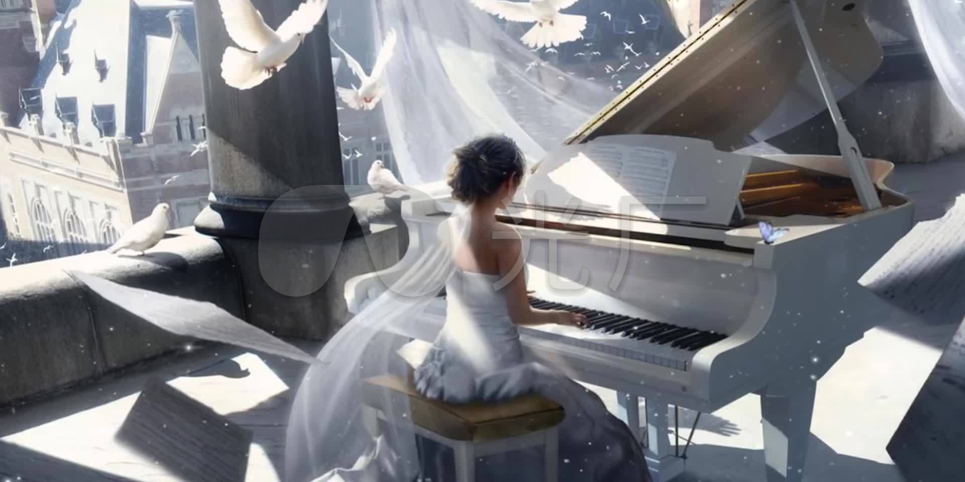 唯美梦幻新娘弹钢琴背景视频