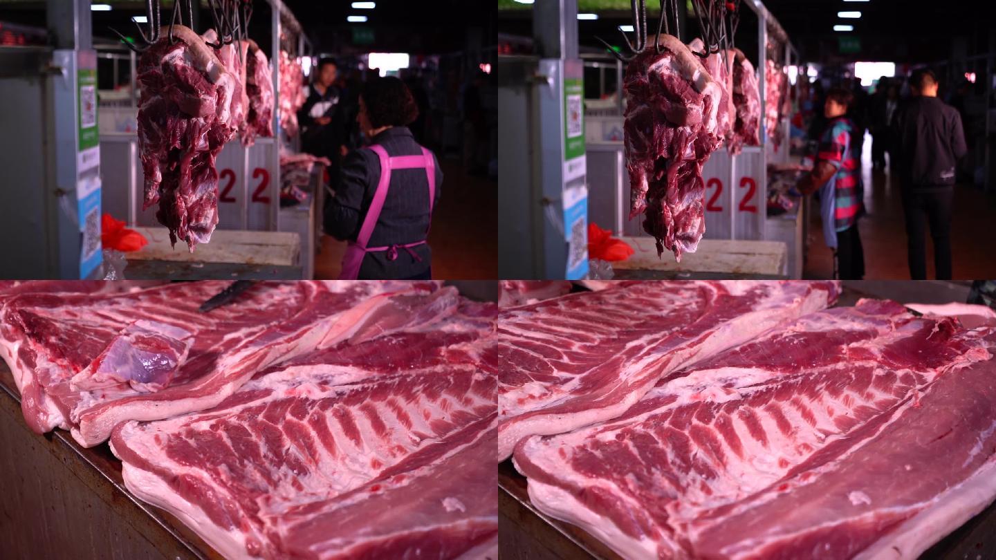 菜市场猪肉肉生肉五花肉