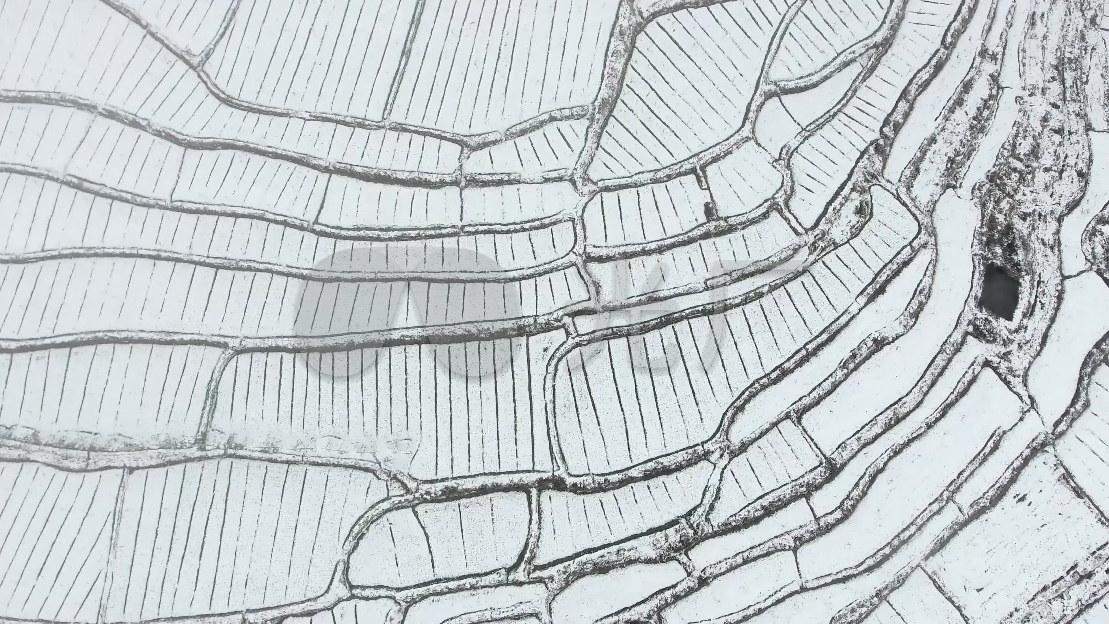 冬季的黑白线条-航拍白雪复盖的梯田_3840x2160_高清