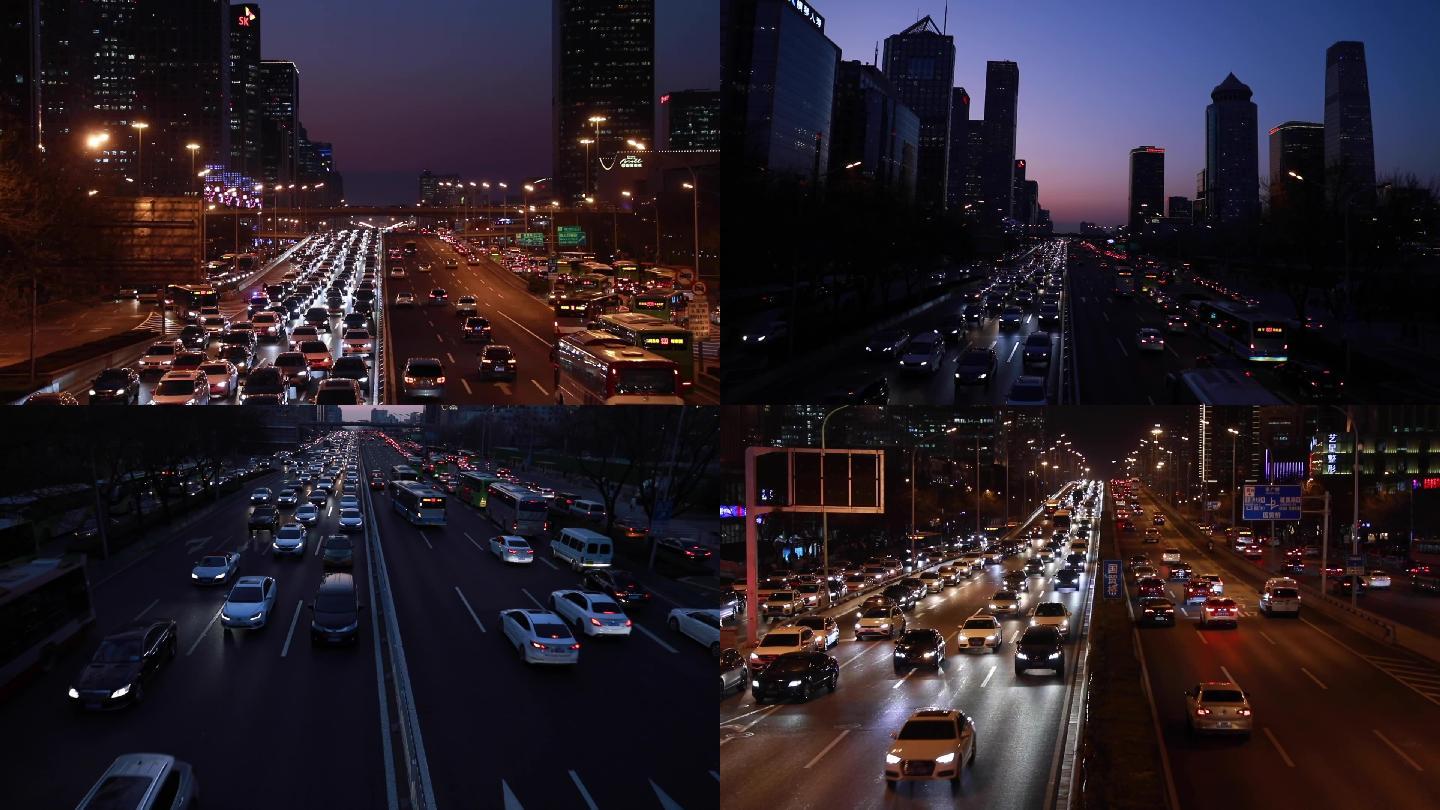 北京车流夜景夜间开车