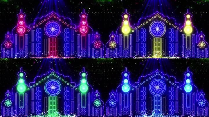 城堡梦幻梦幻城堡夜色霓虹灯等粒子光斑光光线城市夜景城市线条晚会大