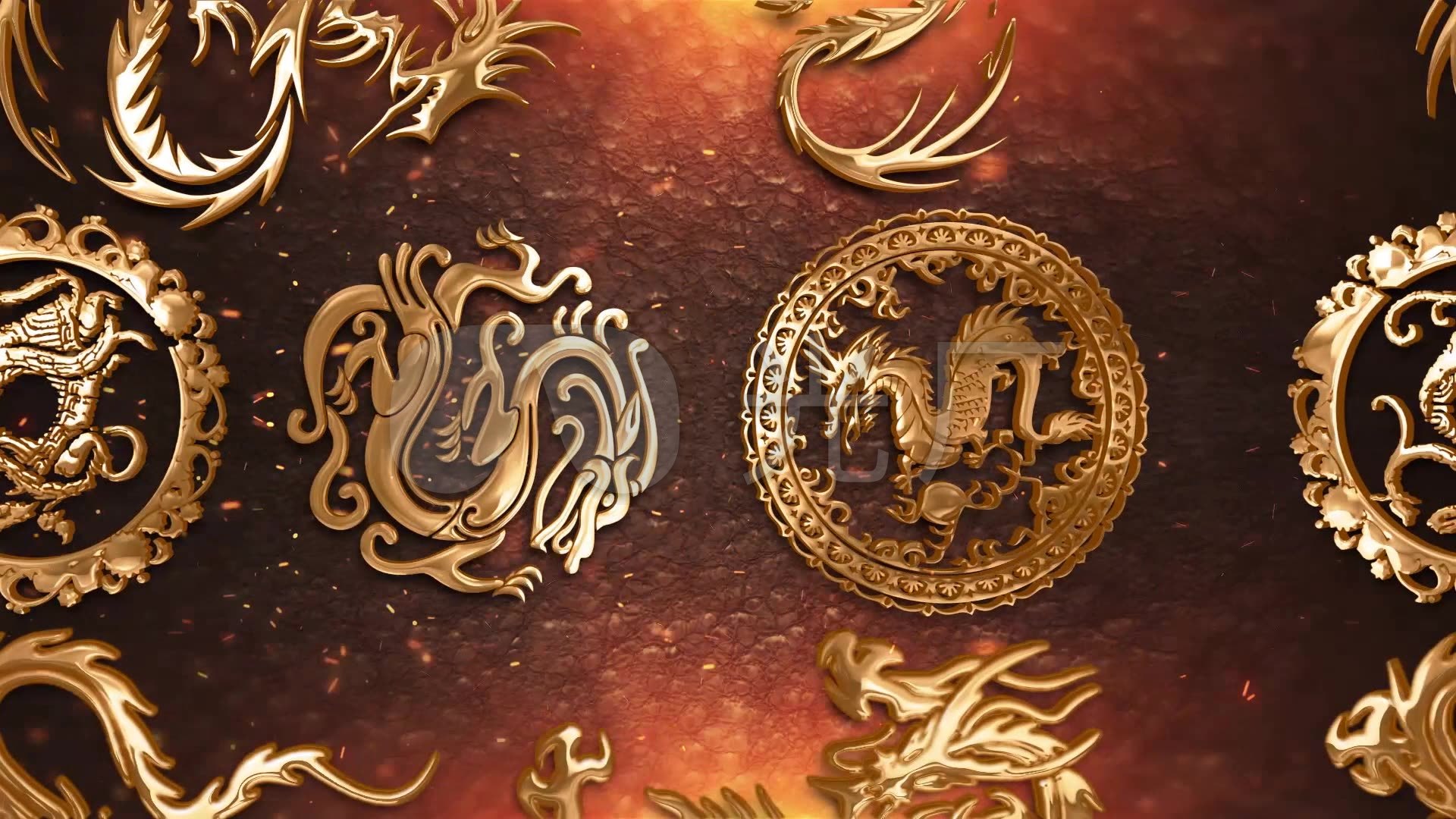 金色复古中国风龙图腾龙纹图案背景视频