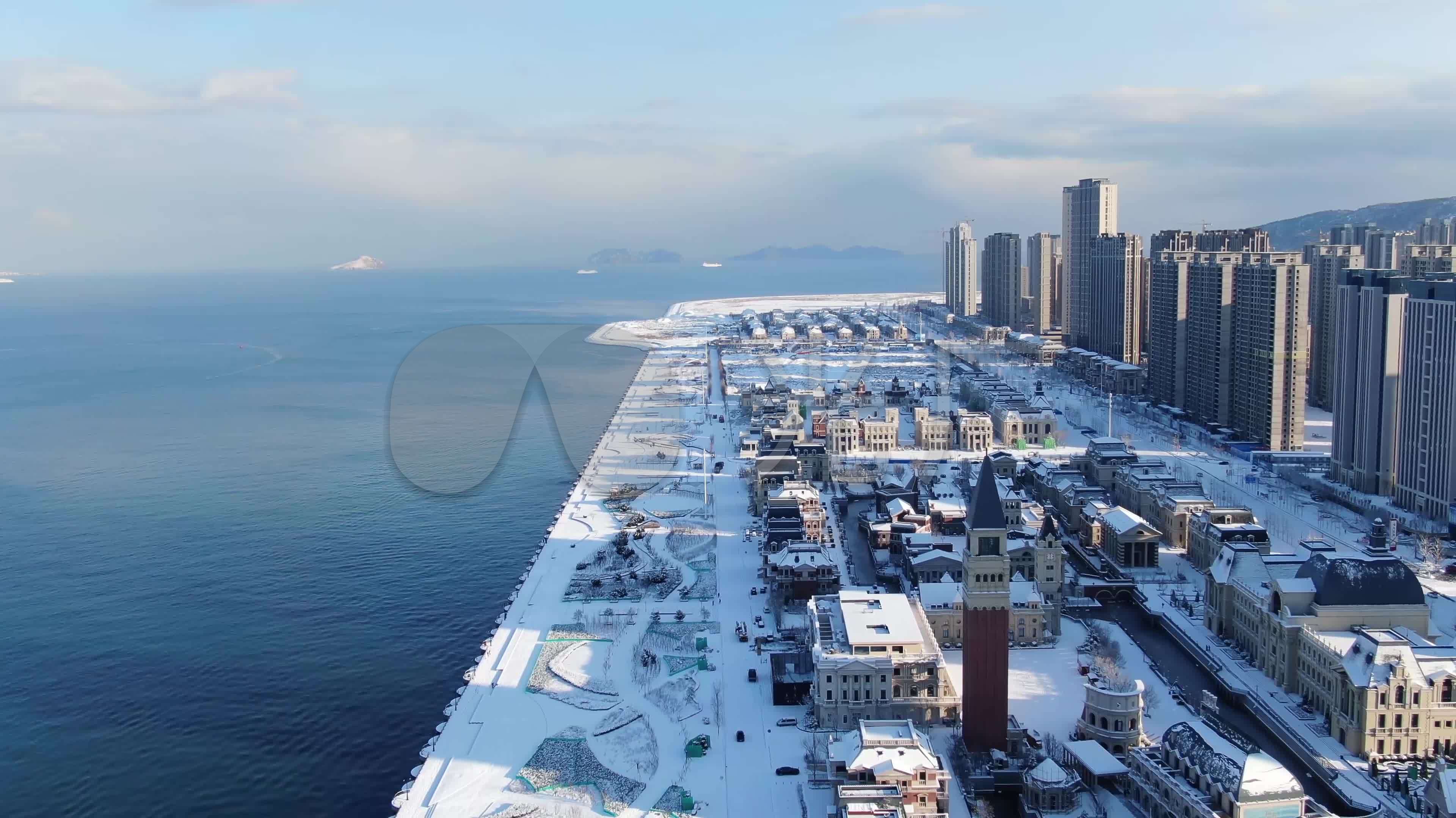 大连雪后东港威尼斯水城航拍_3840x2160_高清视频素材下载(编号