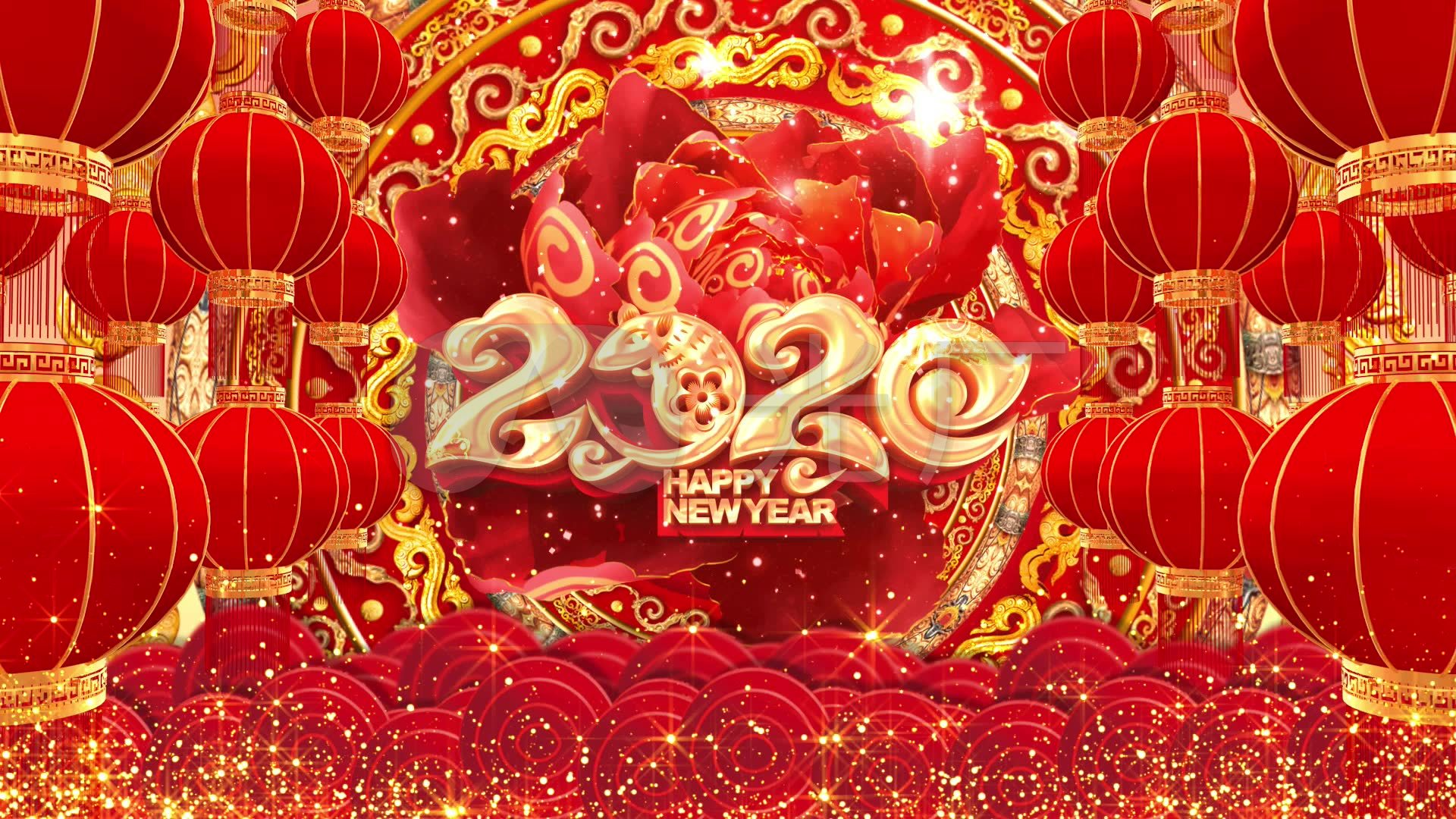 鼠年2020春节元旦新年张灯结彩背景
