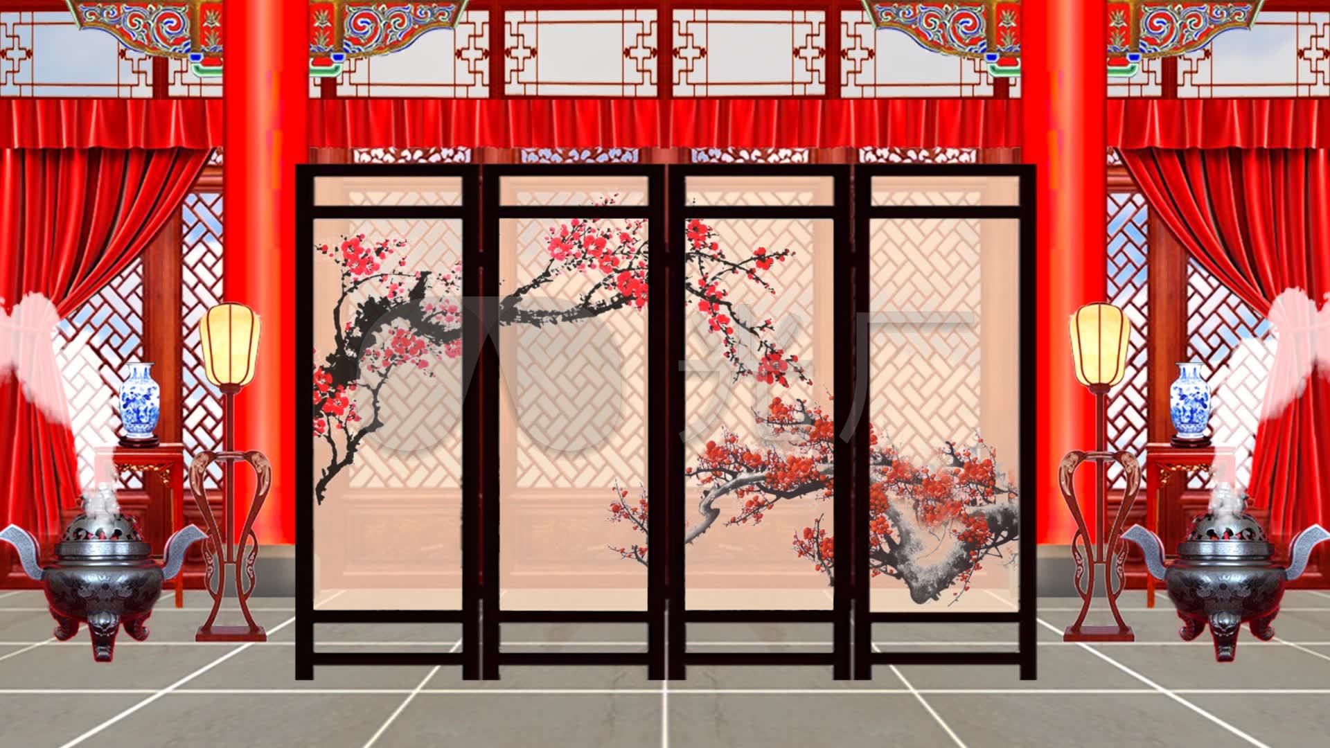 古代厅堂屏风戏曲背景-白天_1920x1080_高清视频素材