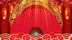 中国风戏曲曲艺相声花瓣祥云扇子舞台背景视频素材