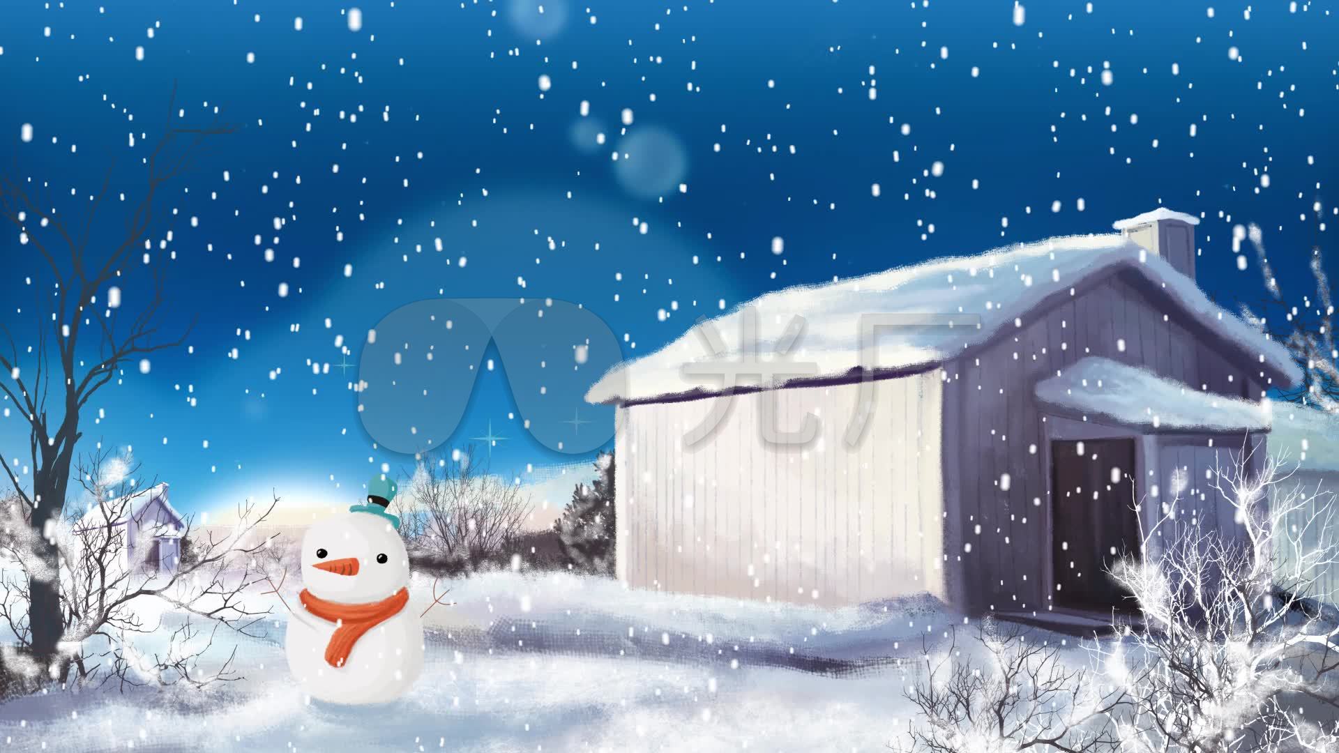 唯美梦幻冬季下雪雪景雪人房屋背景视频