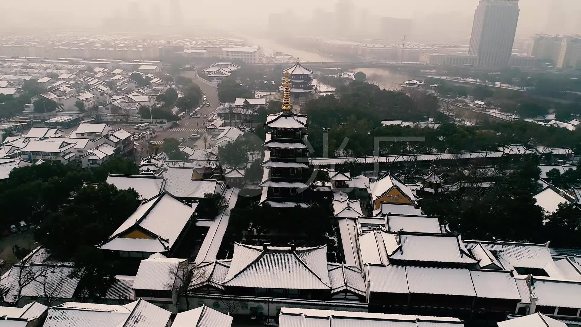 苏州寒山寺雪景航拍_1920x1080_高清视频素材下载(编号:4306191)_实拍