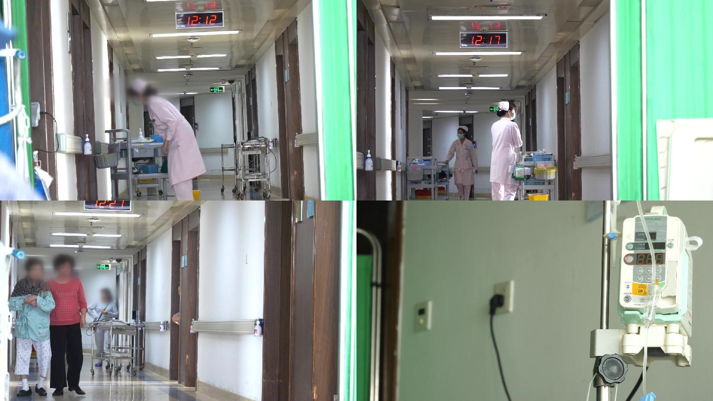 镜输液输液器配药护士工作医院实拍针滴打点滴护士挂盐水化疗医院走廊