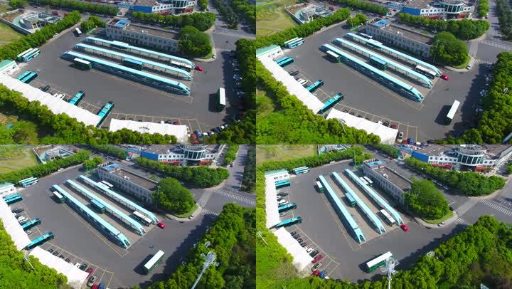 航拍4k公交车回车场