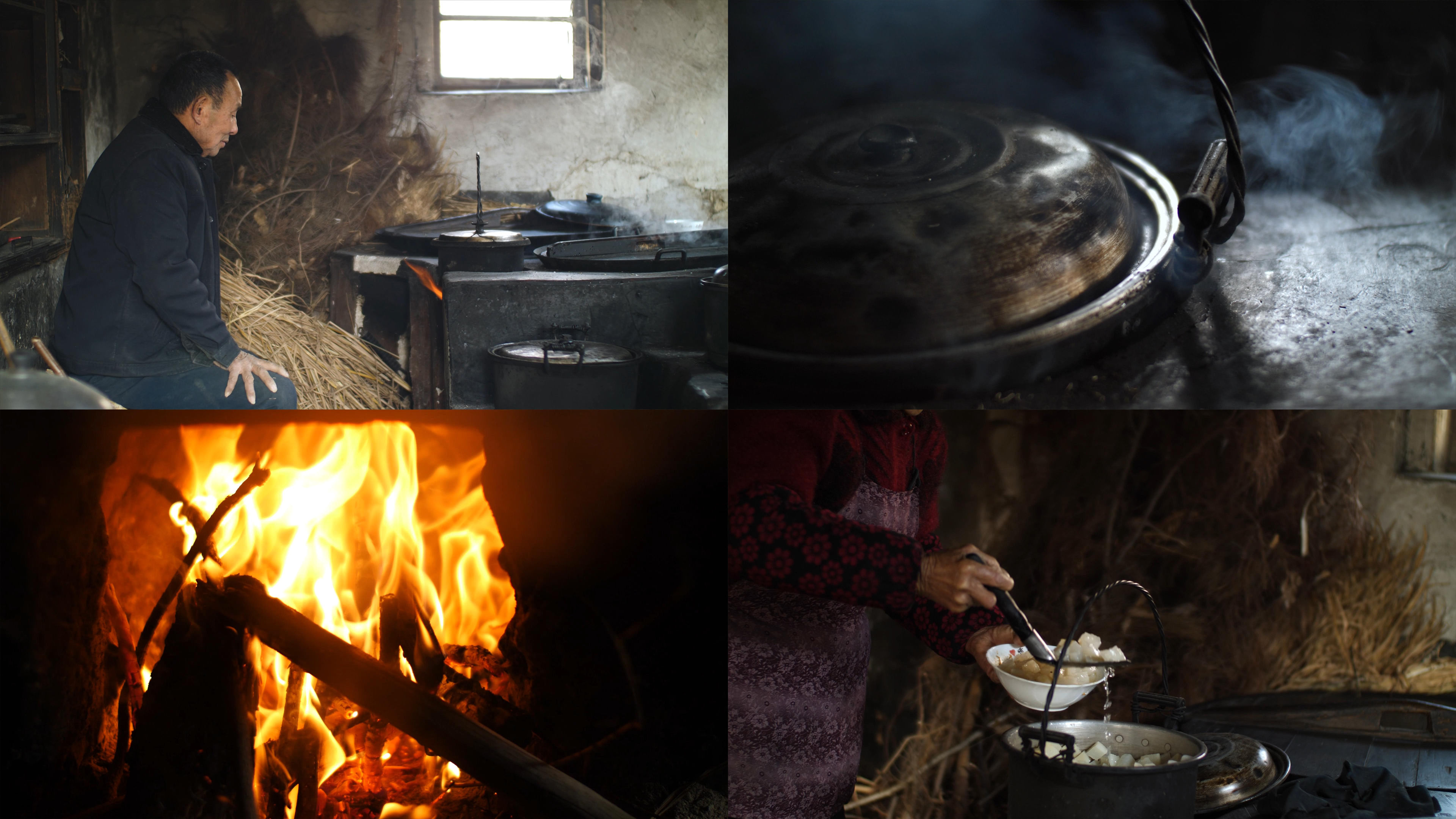 农村老人厨房做柴火饭4k素材(带原声)