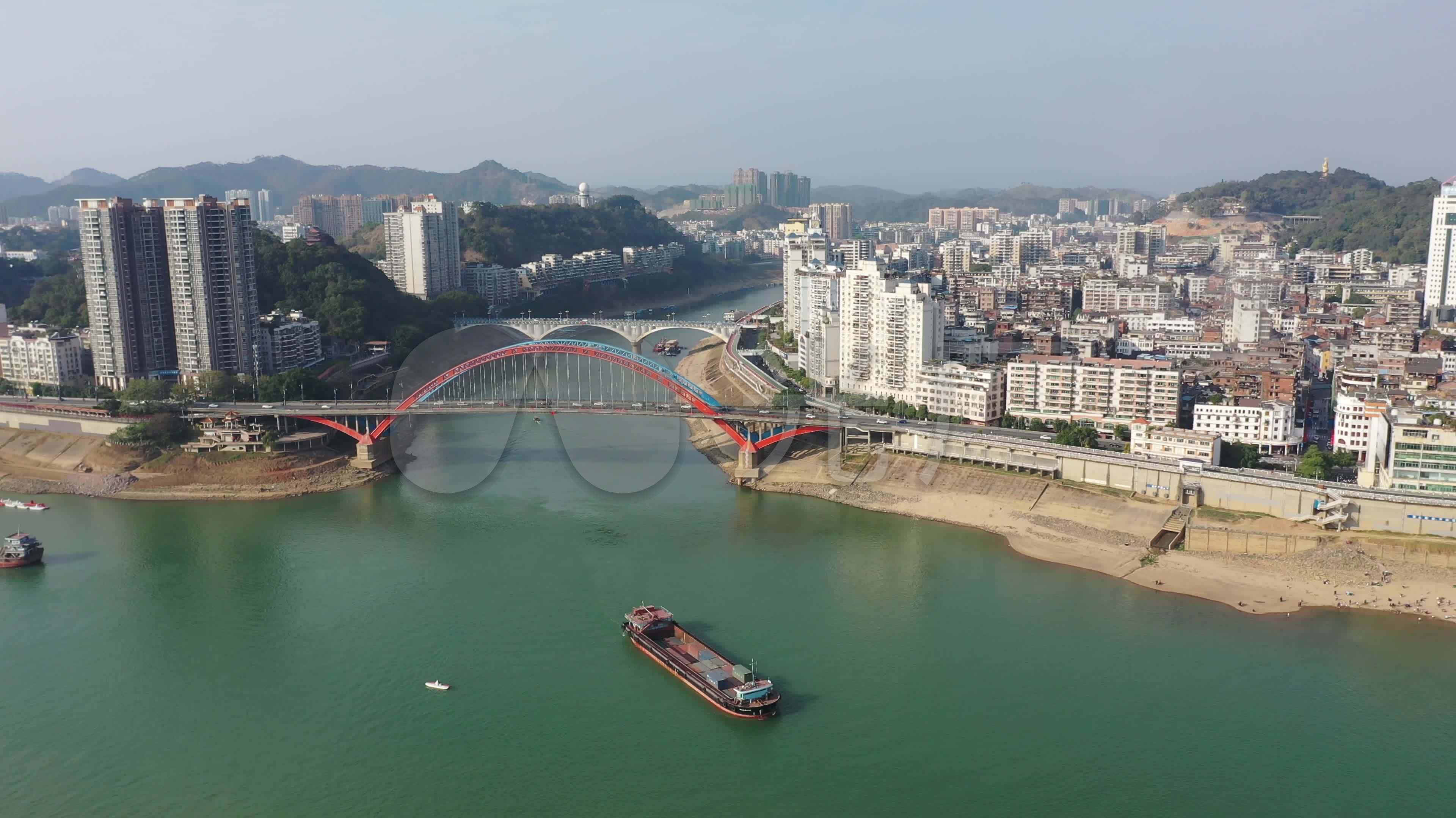 广西梧州市桂江鸳江大桥航拍4k宣传片
