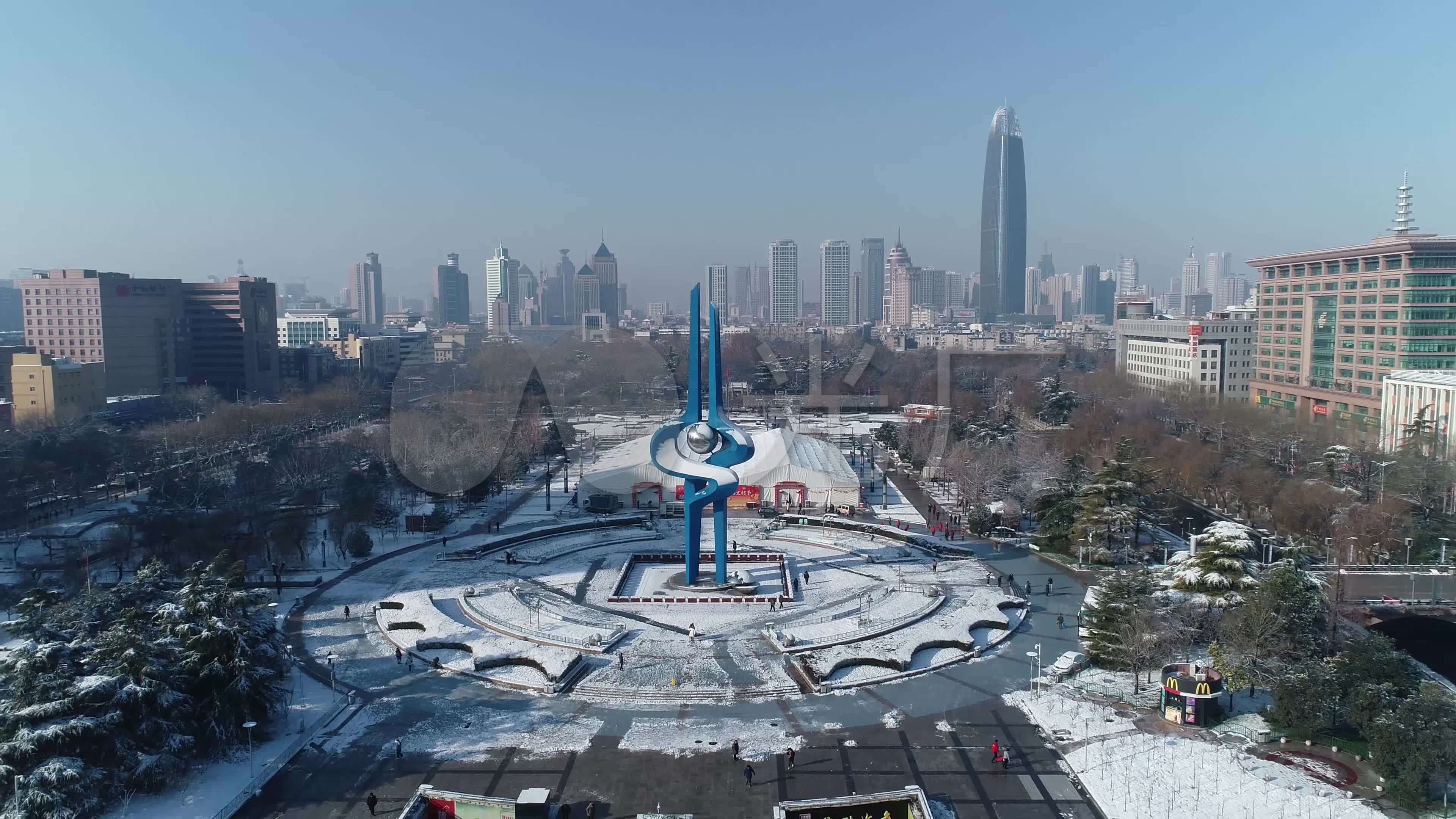 4k 济南 泉城广场 泉标 雪景