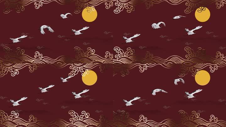 中国风 海浪 仙鹤 背景视频 祥云 舞台背景 明月 戏曲