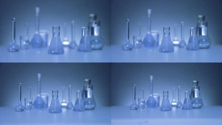 4k-生物化学医学实验室蓝色试管烧瓶烧杯